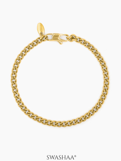 Cuban Chain 4 MM Men's Bracelet 18K Gold Plated