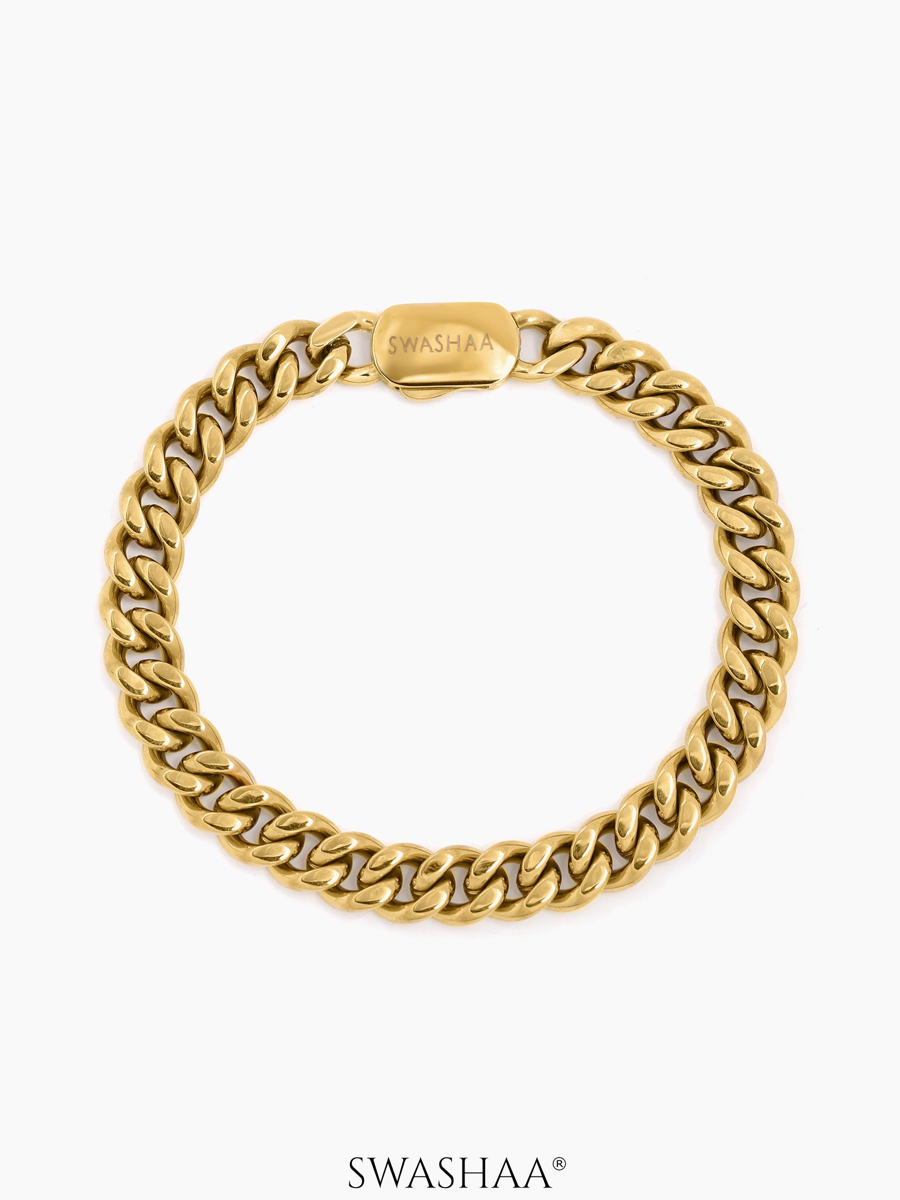 Cuban Chain 8 MM Men's Bracelet 18K Gold Plated