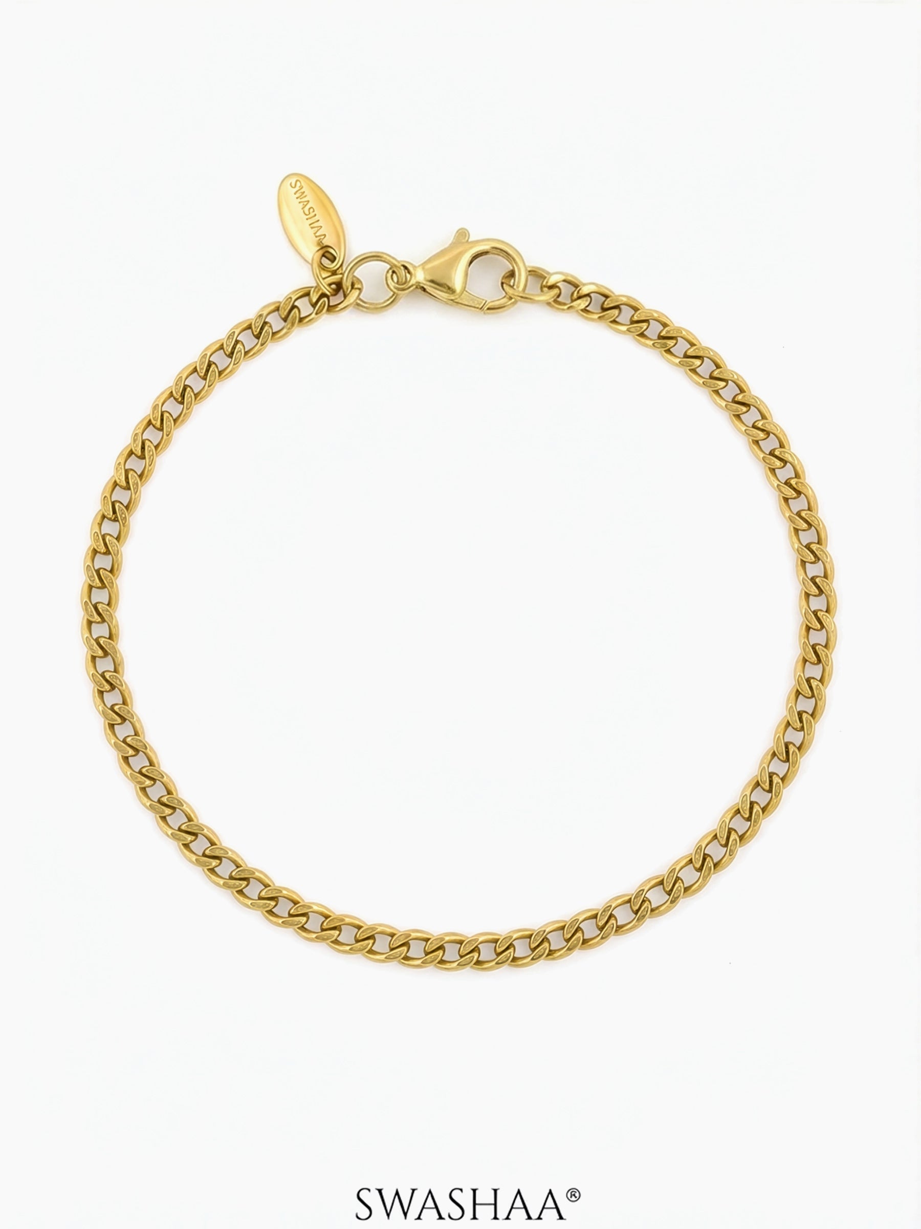 Cuban Chain 2MM Women's Bracelet 18K Gold Plated
