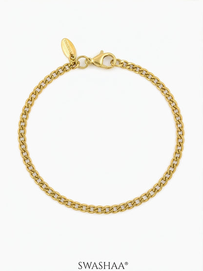 Cuban Chain 2MM Women's Bracelet 18K Gold Plated