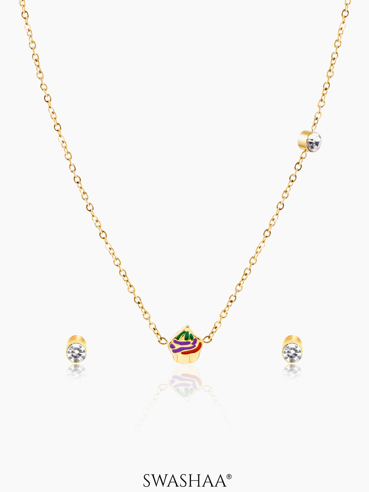 Cupcake 18K Gold Plated Kid's Jewelry Set Of 2 – Necklace & Earrings Gold