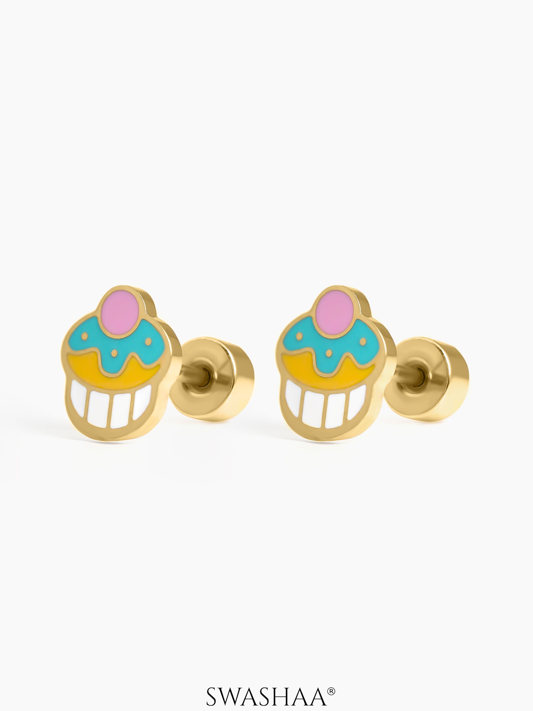 Cuppy Pop Cupcake 18K Gold Plated Kid’s Earrings