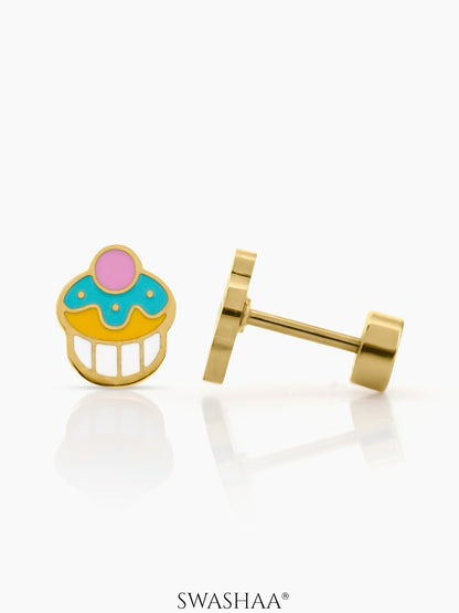 Cuppy Pop Cupcake 18K Gold Plated Kid’s Earrings Gold