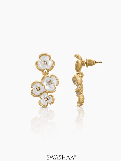 Daisy Pearl White Flower Earrings 18K Gold Plated