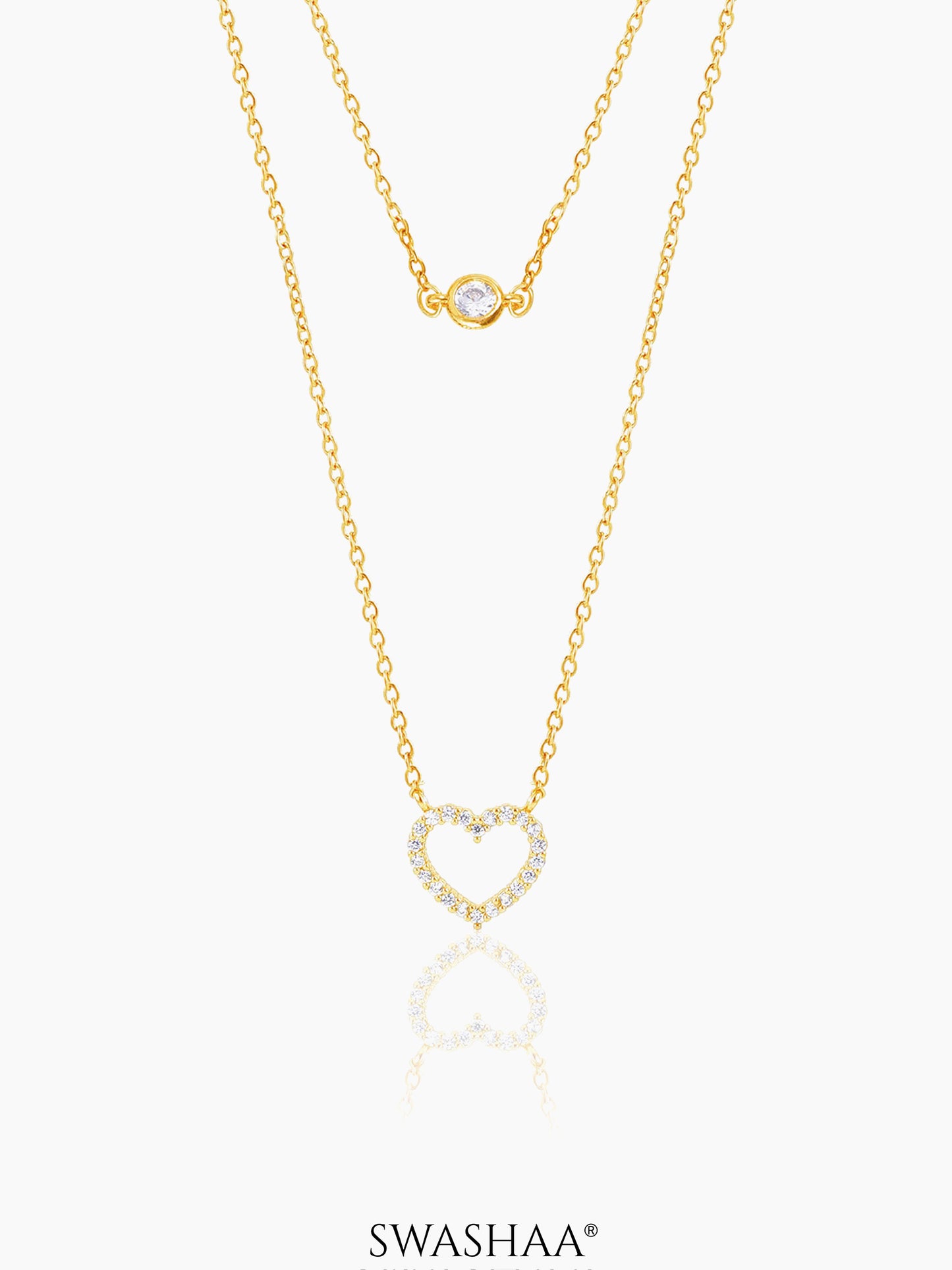 Daiva Double Layered Heart 18K Gold Plated Necklace Gold