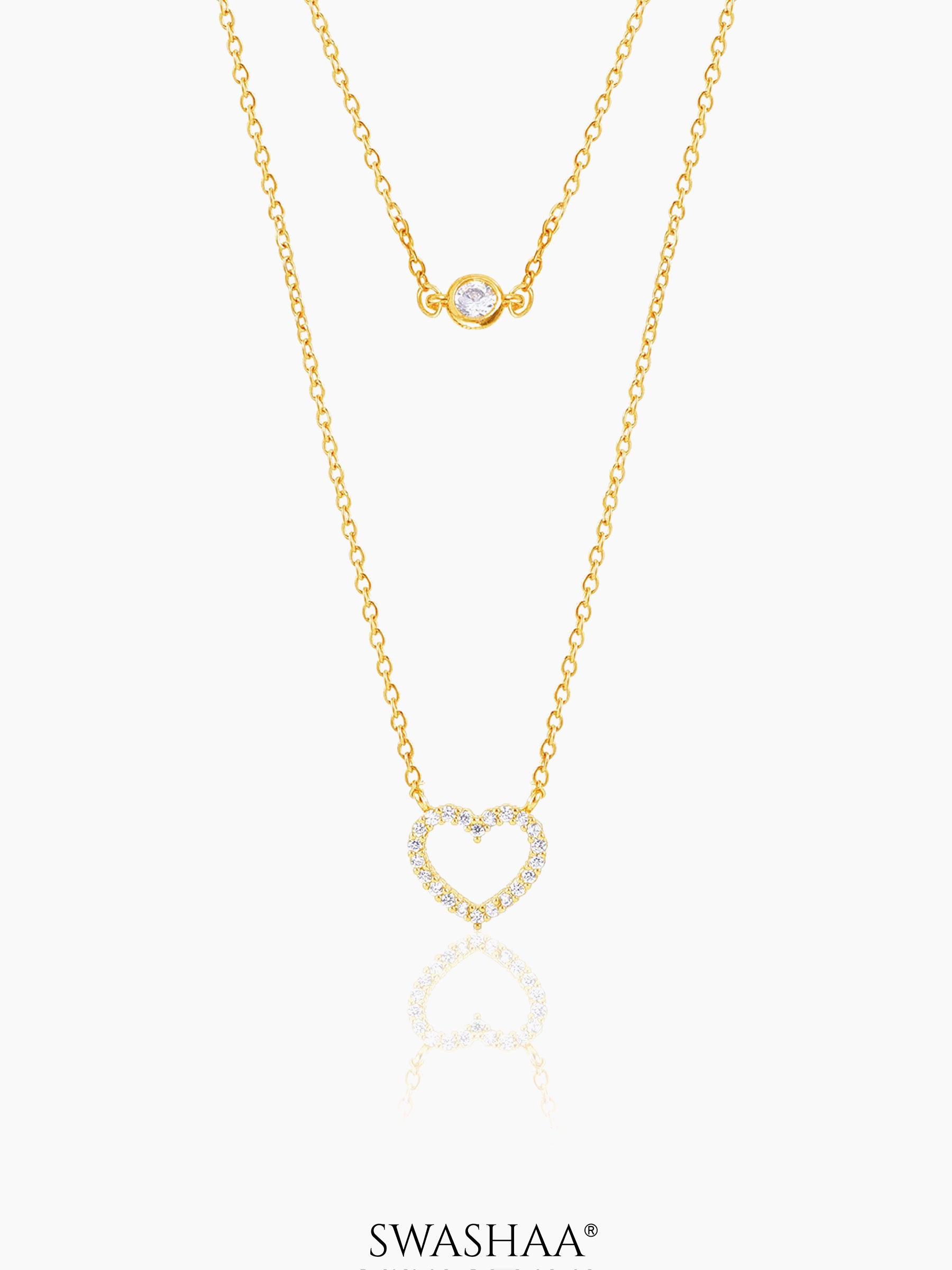 Daiva Double Layered Heart 18K Gold Plated Necklace Gold