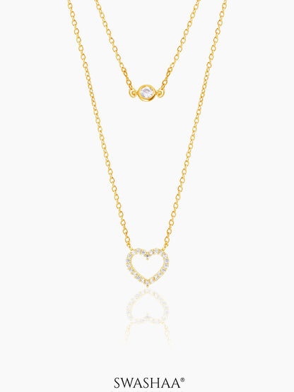 Daiva Double Layered Heart 18K Gold Plated Necklace Gold