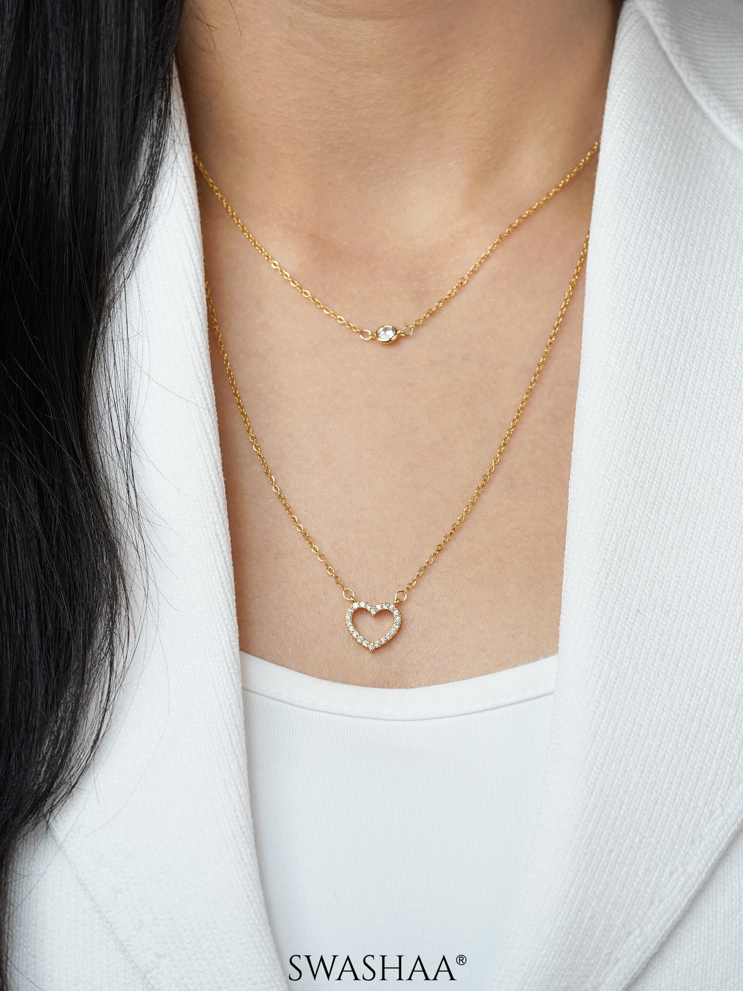 Daiva Double Layered Heart 18K Gold Plated Necklace