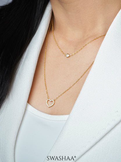 Daiva Double Layered Heart 18K Gold Plated Necklace