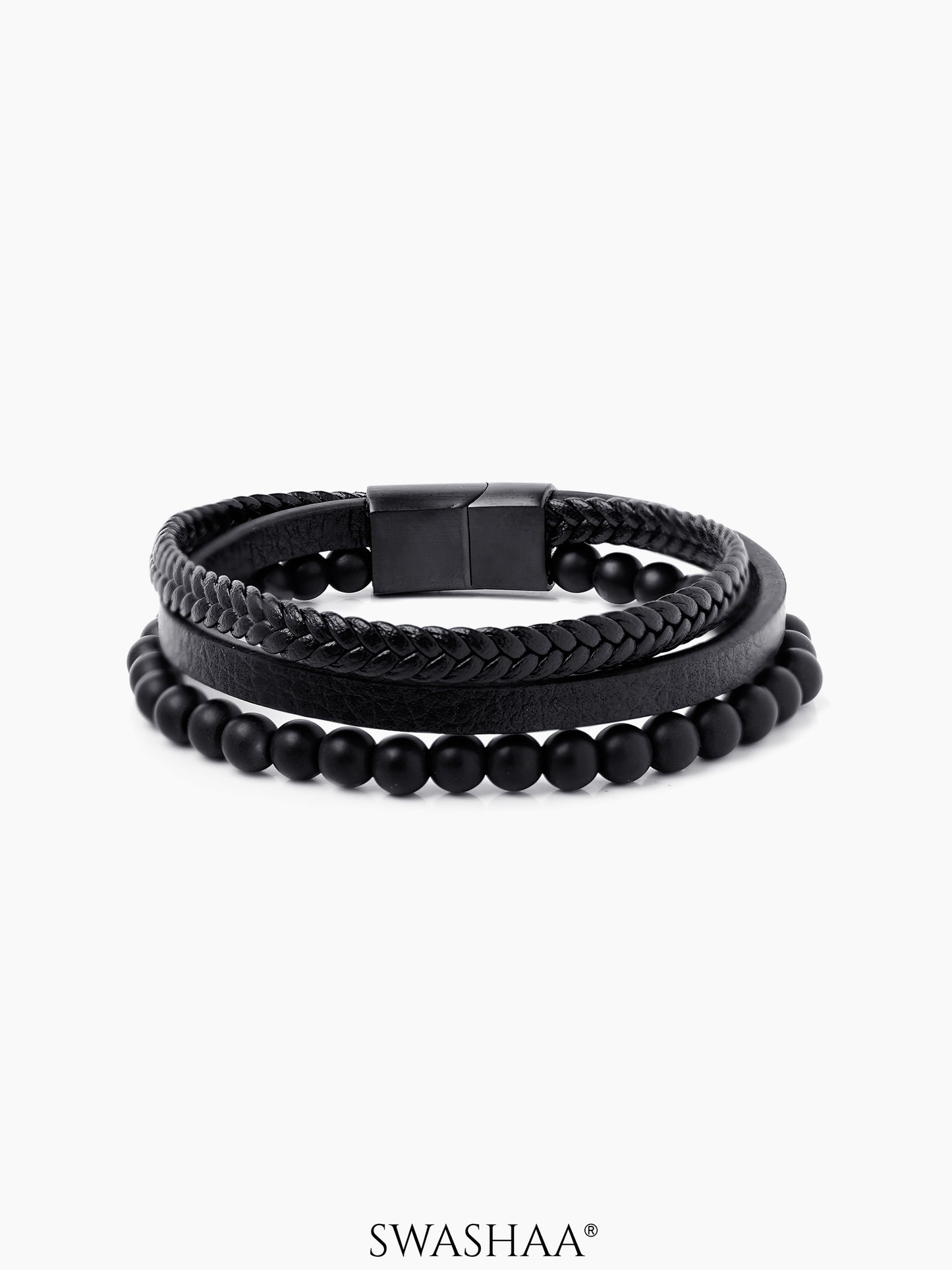 Damon Men's Leather Bracelet Black