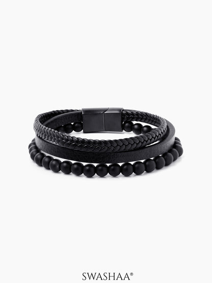 Damon Men's Leather Bracelet Black