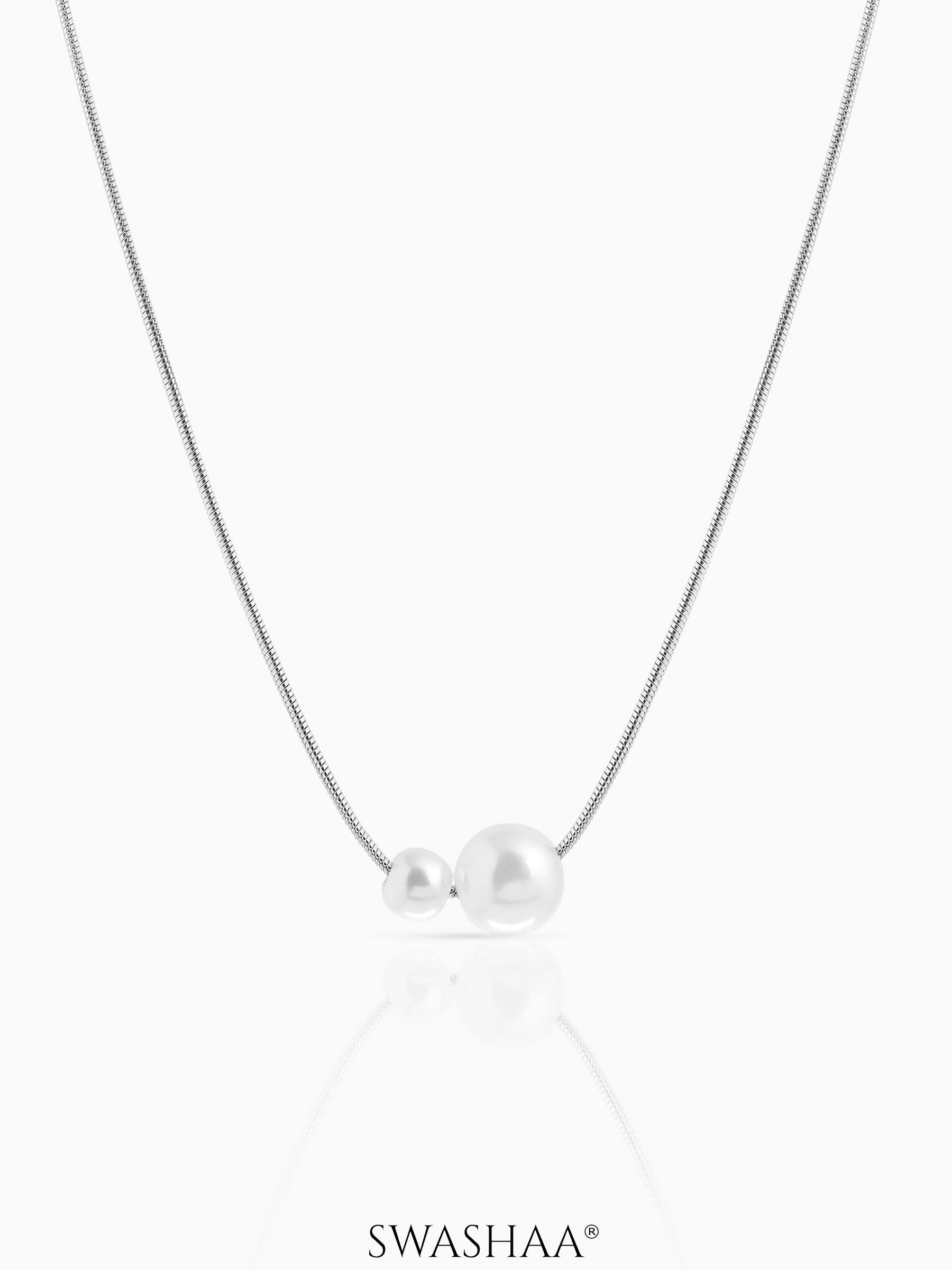 Daren Twin Pearl Men's Chain Pendant Silver