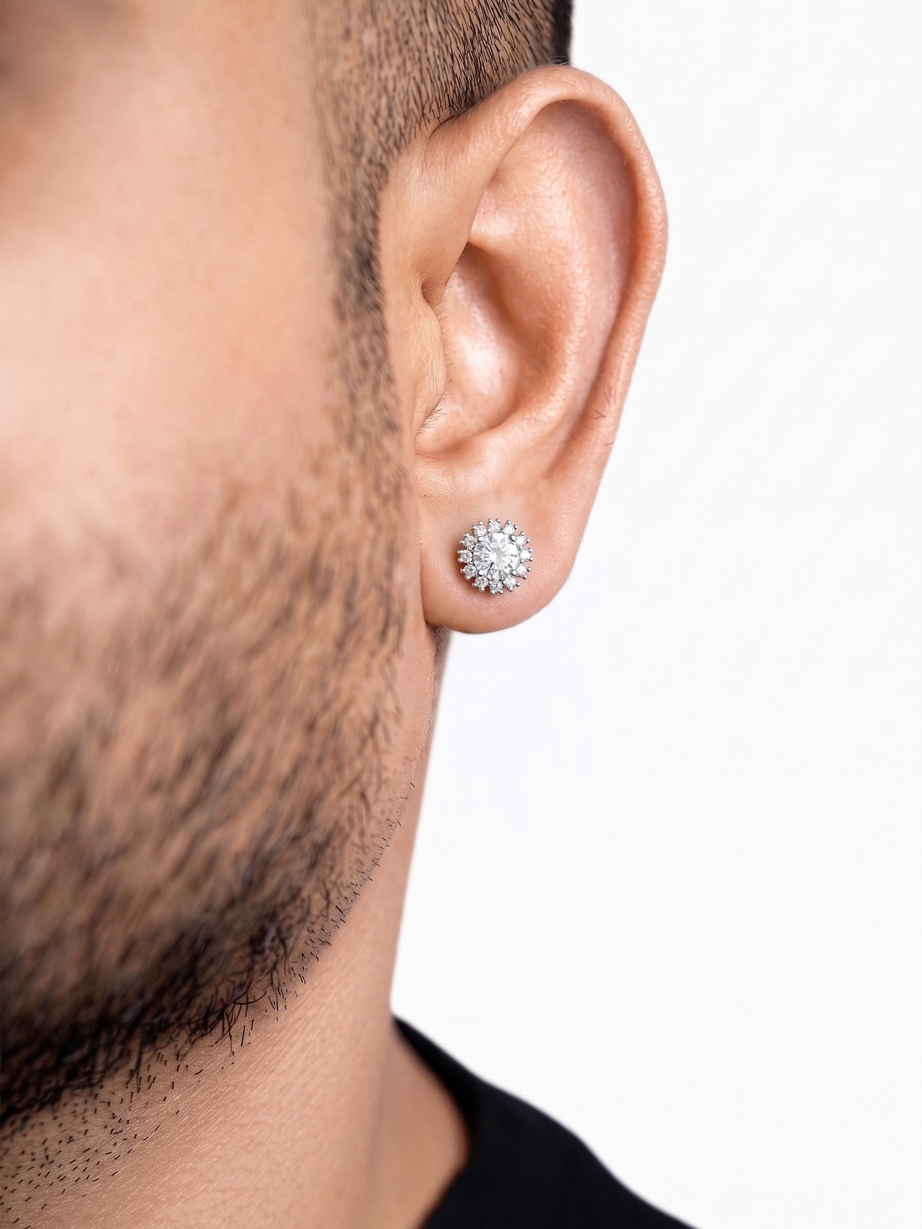 Darian Solitaire Silver Men's Earrings