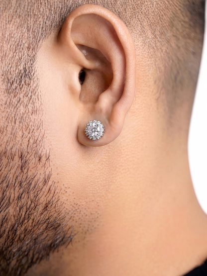 Darian Solitaire Silver Men's Earrings