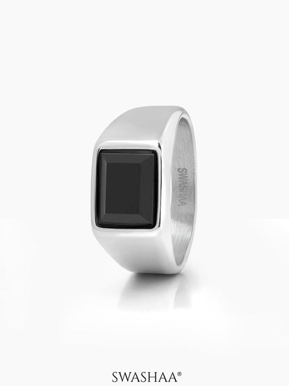 Daro Black Stone Signet Men's Ring Silver