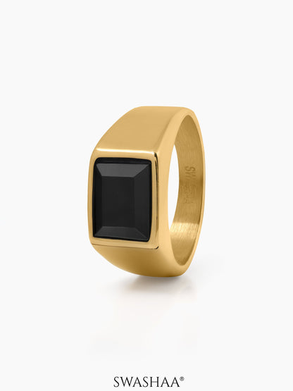 Daro Black Stone Signet Men's Ring 18K Gold Plated