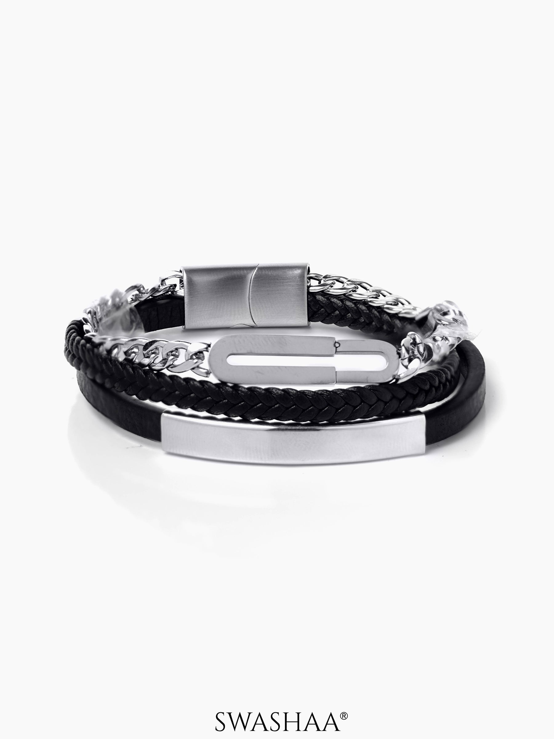 David Men's Leather Bracelet Black