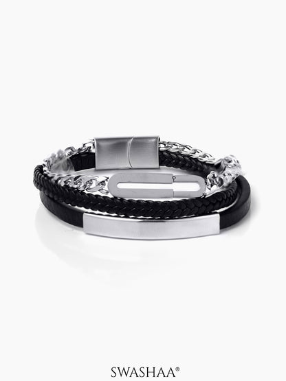 David Men's Leather Bracelet Black