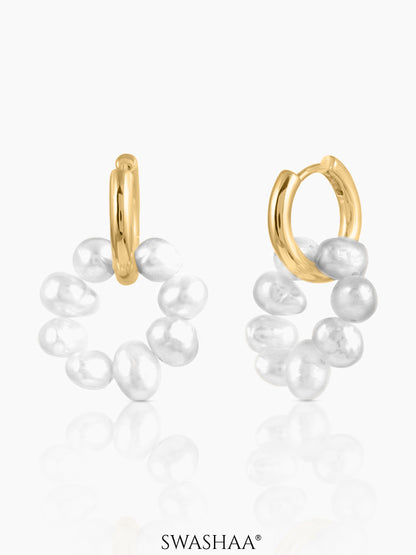 Davina Pearl 18K Gold Plated Hoop Earrings Gold