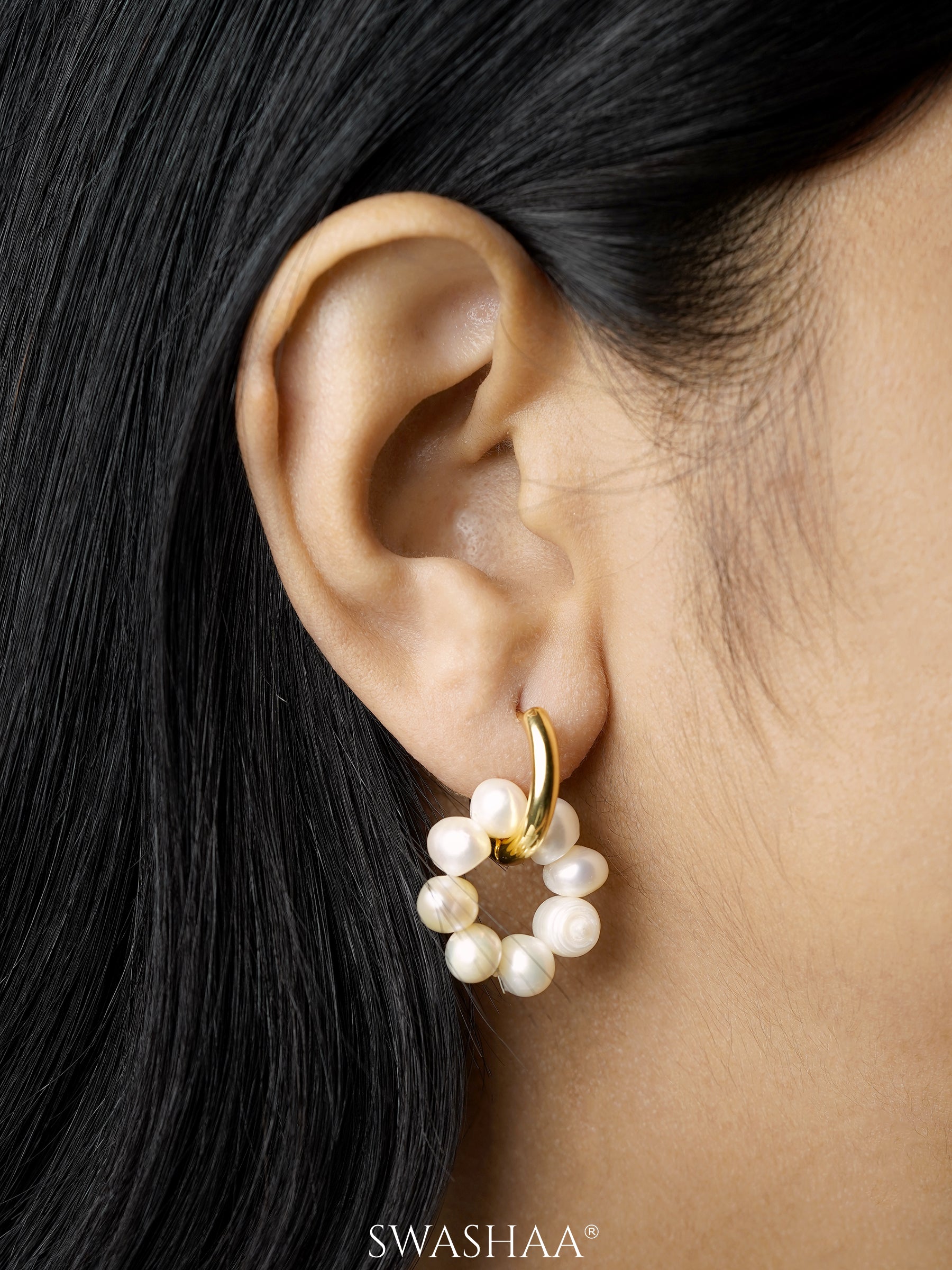 Davina Pearl 18K Gold Plated Hoop Earrings