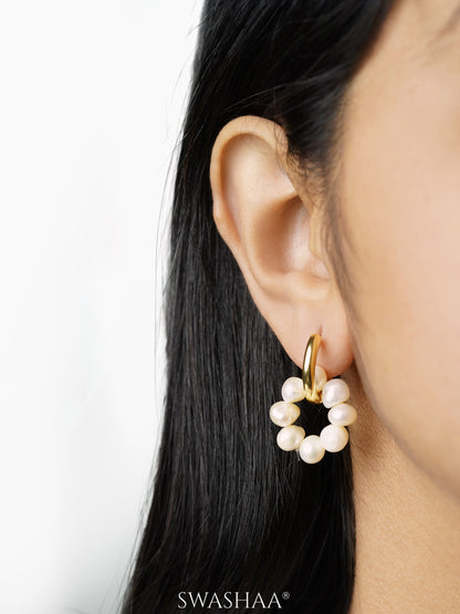 Davina Pearl 18K Gold Plated Hoop Earrings