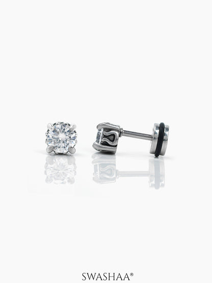 Dax Solitaire Men's Stud Earrings Silver