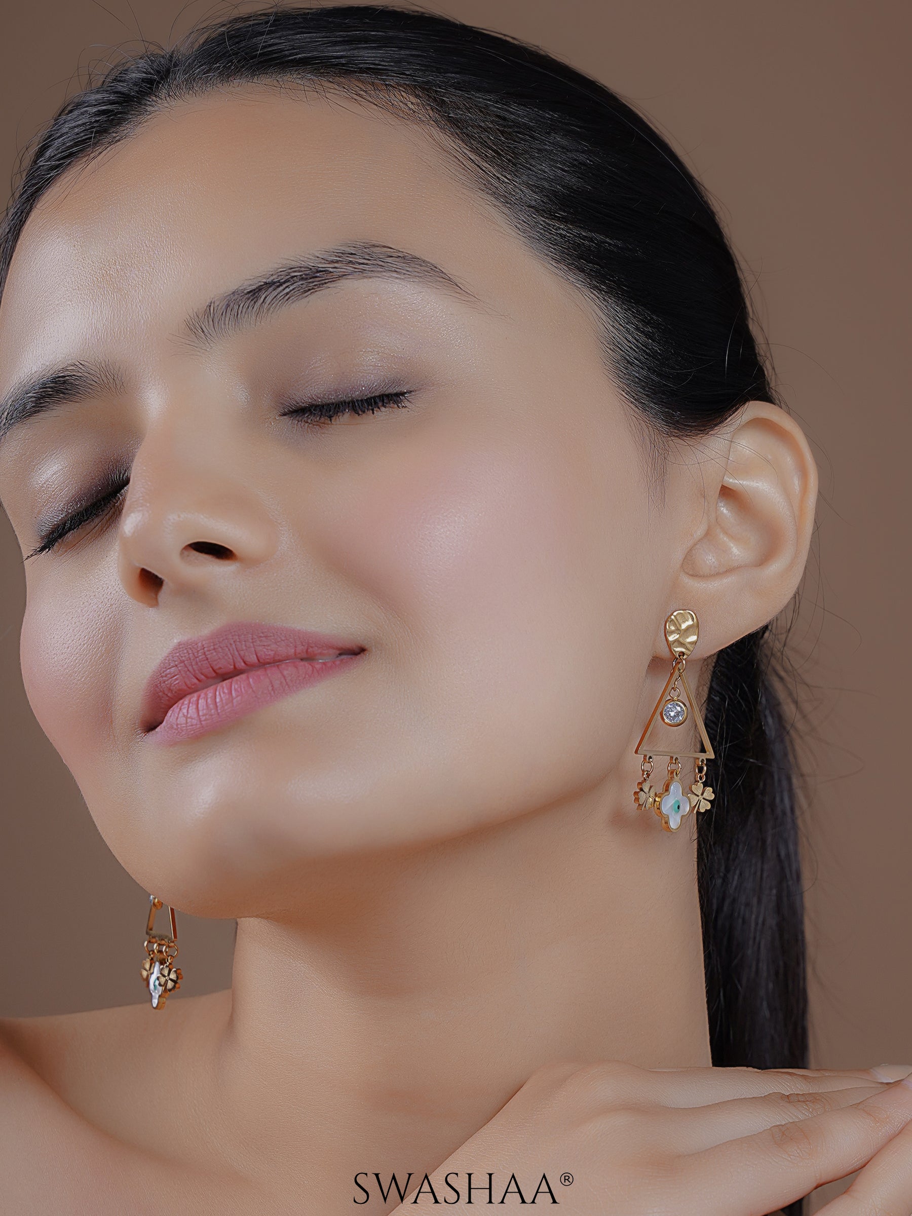 Dazzle Clover 18K Gold Plated Earrings