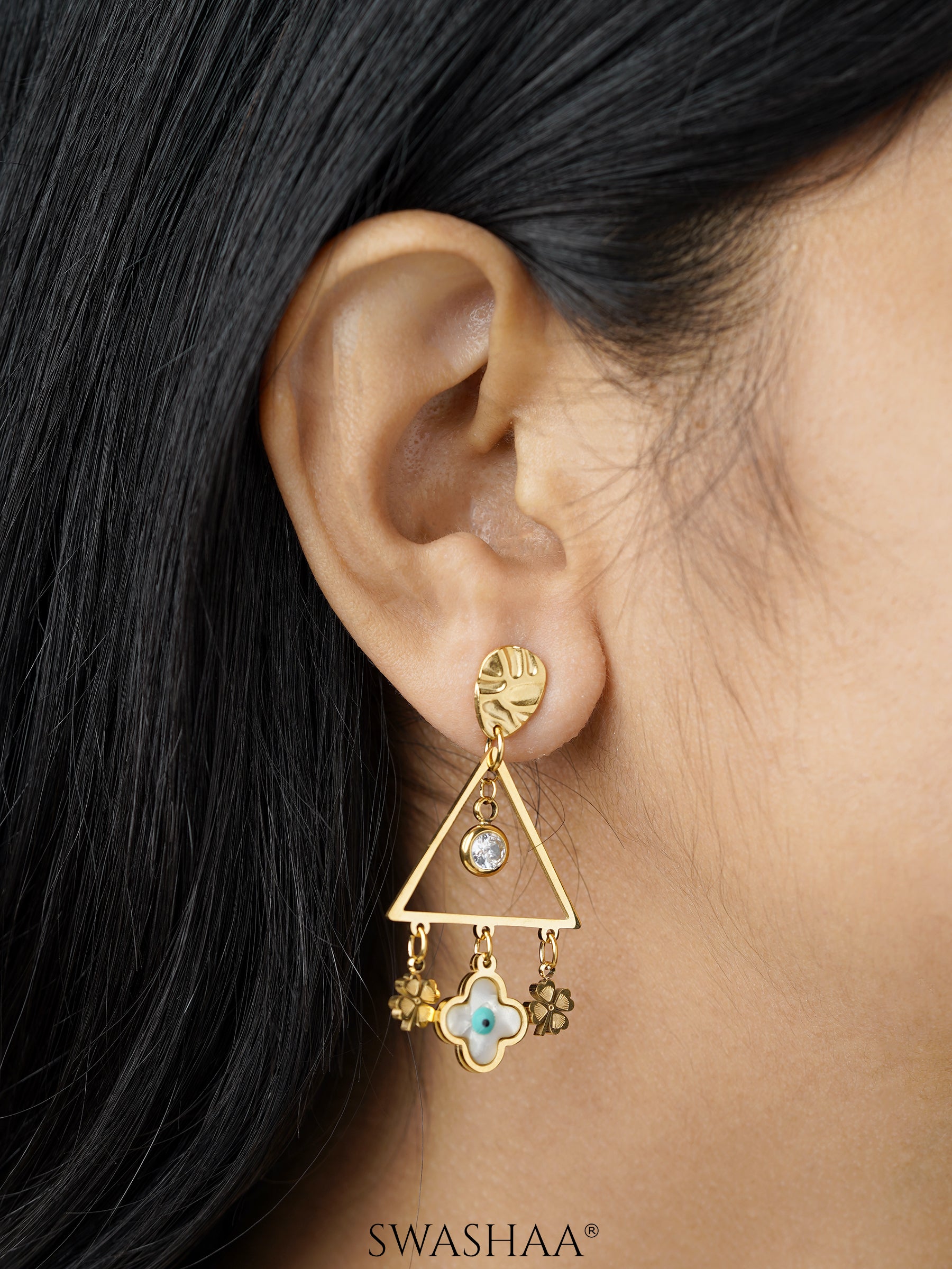 Dazzle Clover 18K Gold Plated Earrings