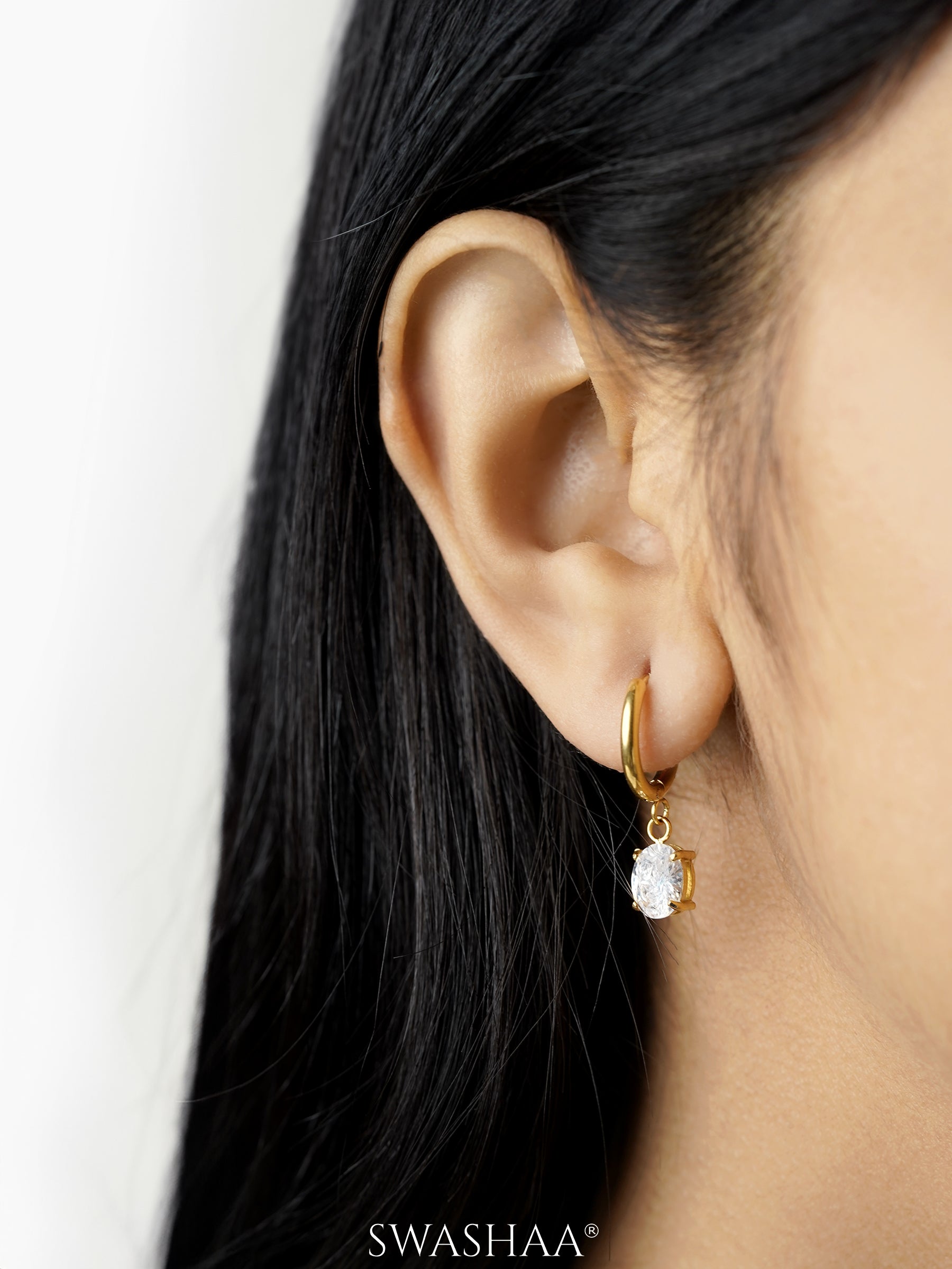 Denali Solitaire 18K Gold Plated Hoop Earrings