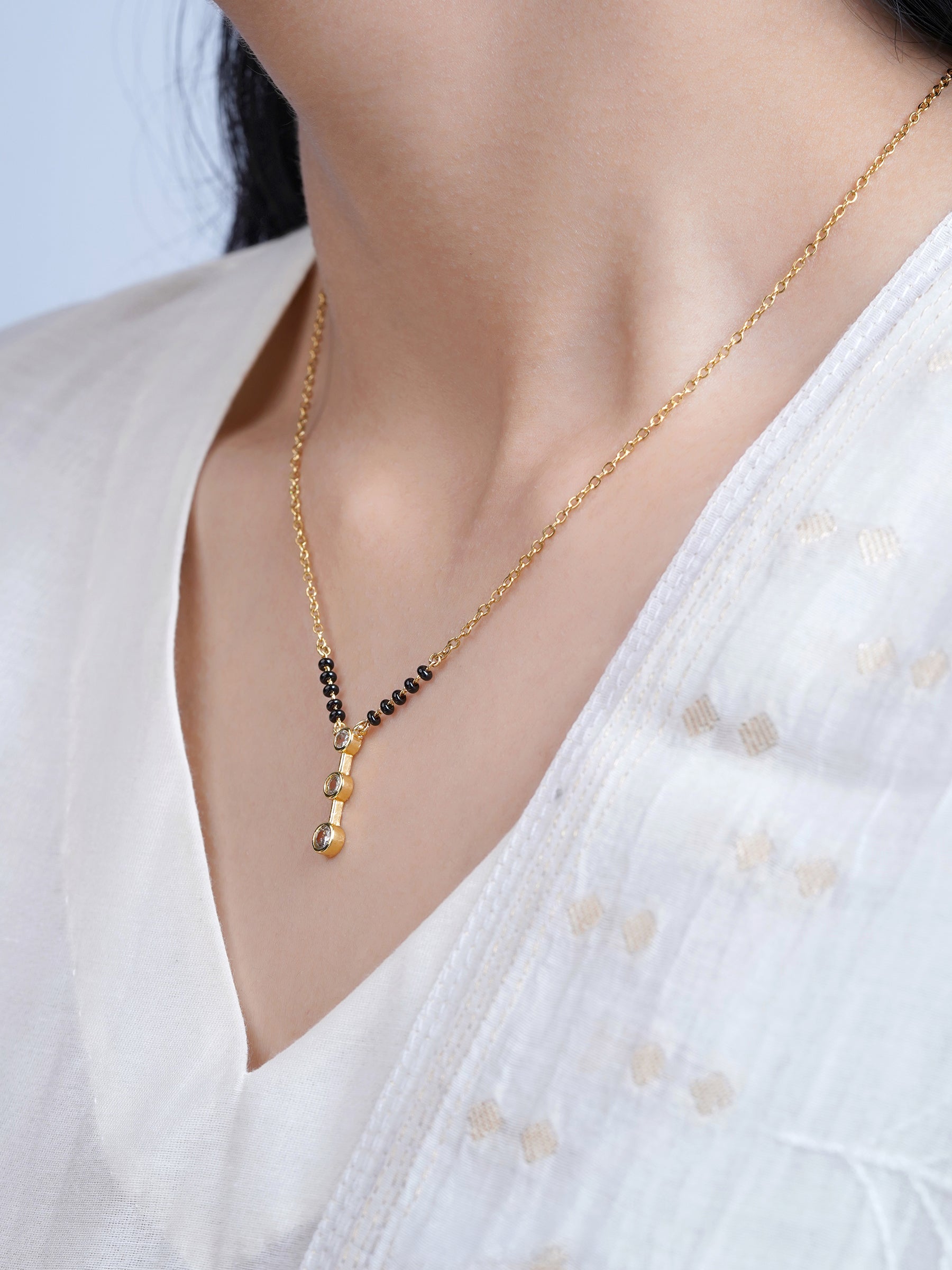 Devika Trio Diamond 18K Gold Plated Drop Mangalsutra