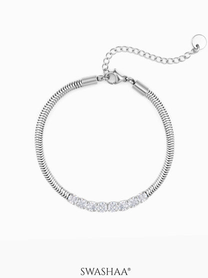 Diamond Round Snake Chain Women's Bracelet Silver