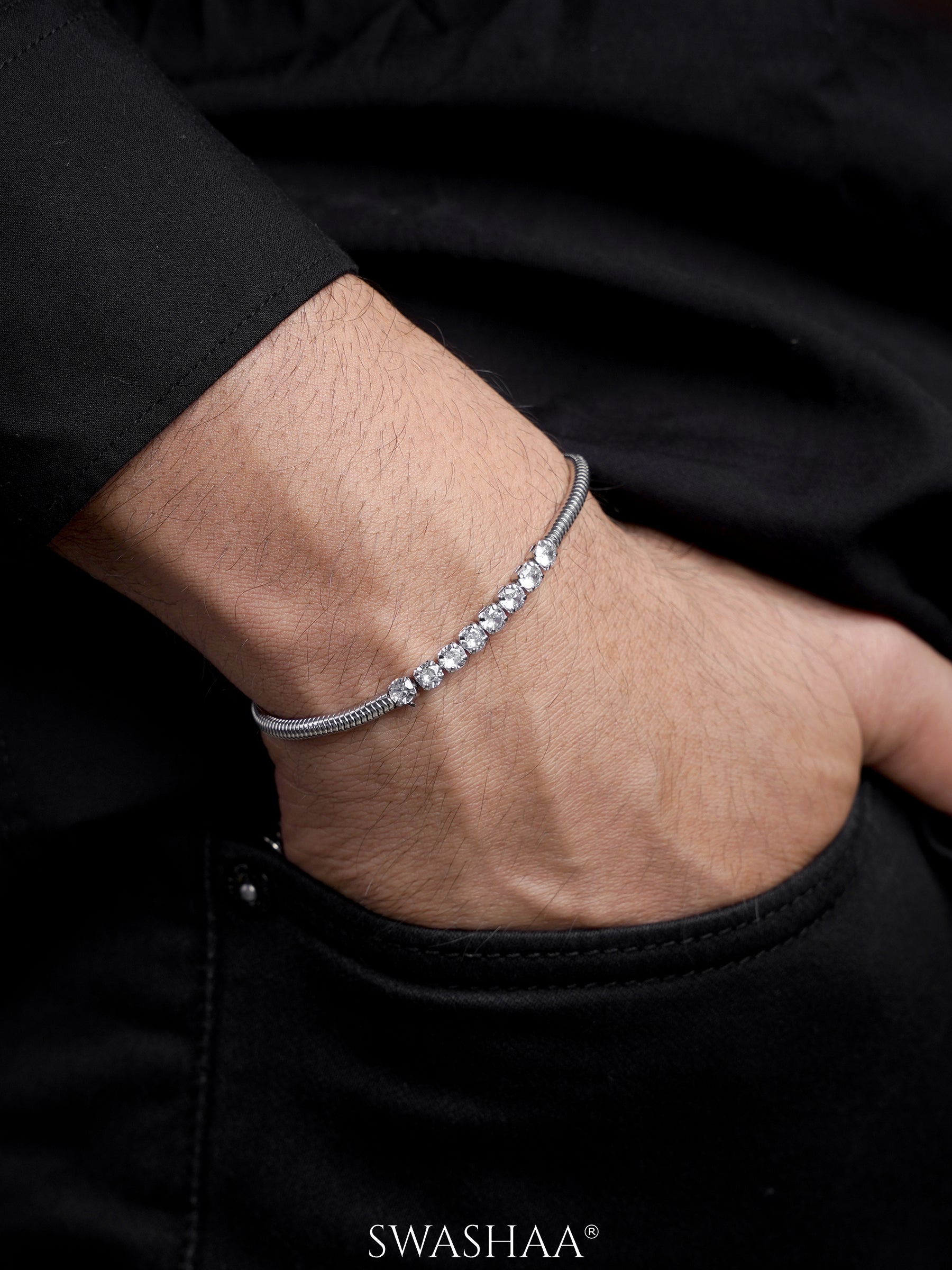 Diamond Round Snake Chain Men's Bracelet