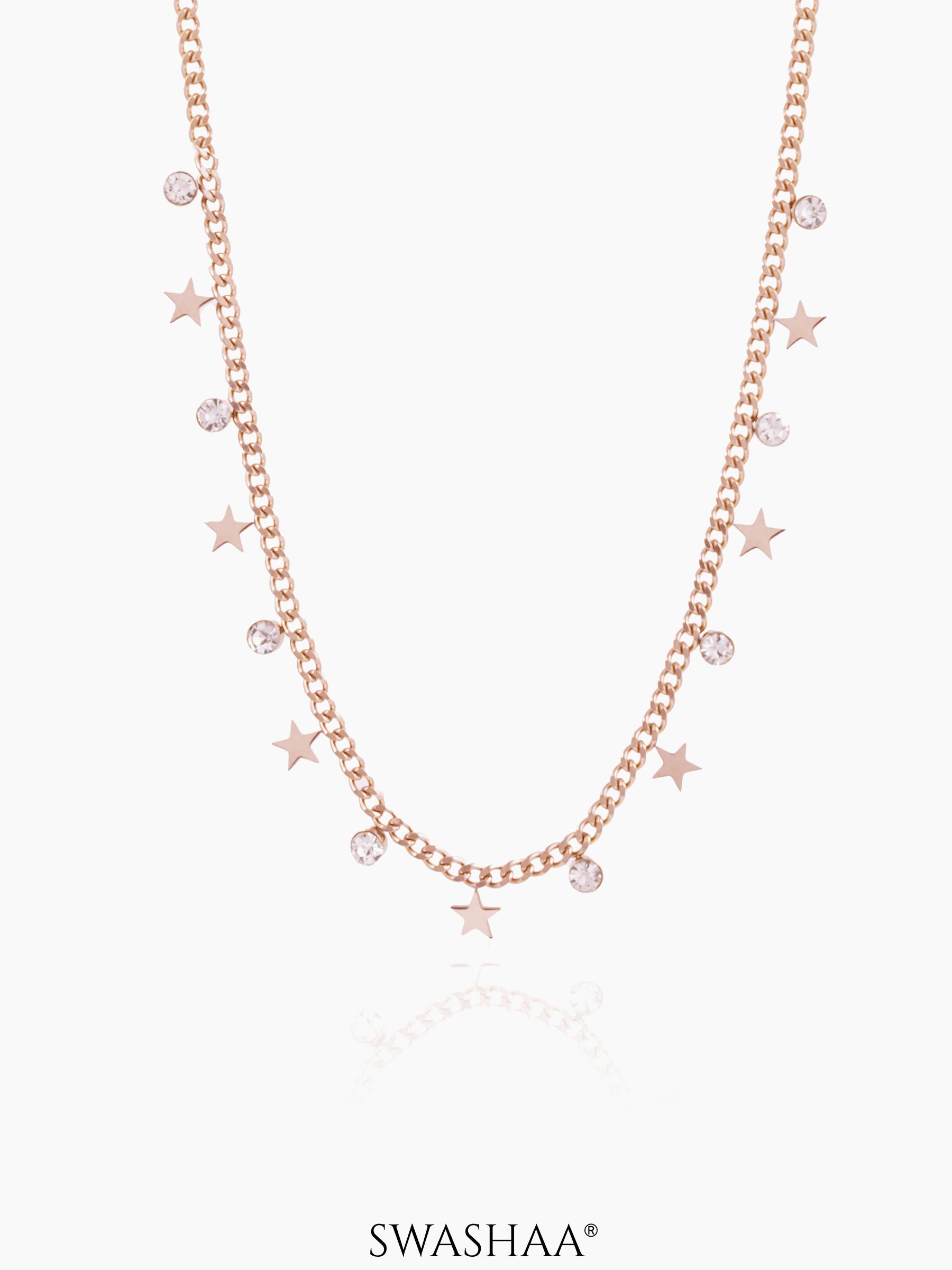 Diamond Star Rosegold Plated Necklace