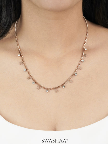 Diamond Star Rosegold Plated Necklace