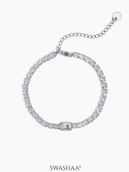 Diamond Tennis Men's Bracelet White-Silver