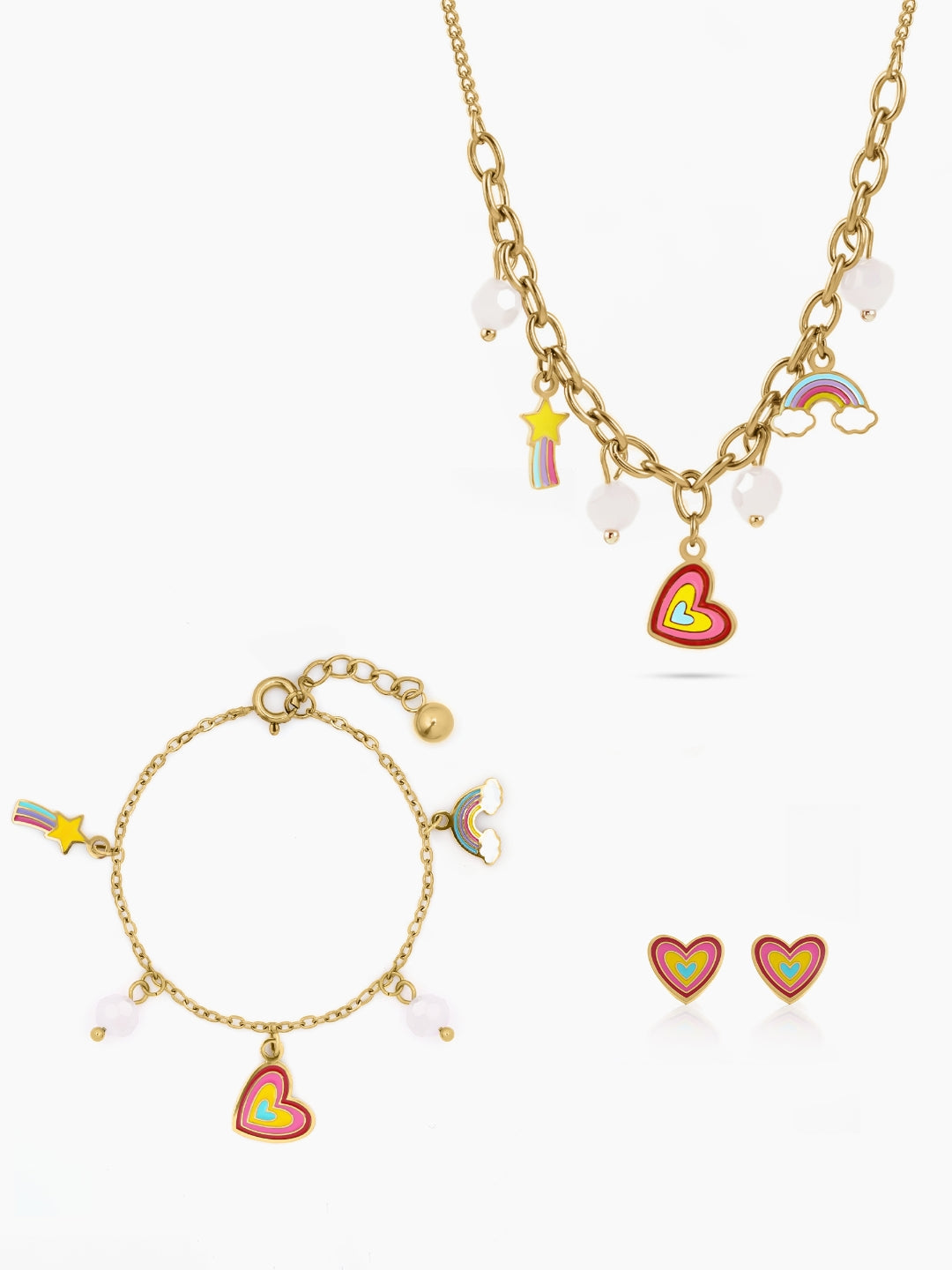 Dora Charms 18K Gold Plated Kid's Jewelry Set Of 3 - Necklace, Bracelet & Earrings Gold