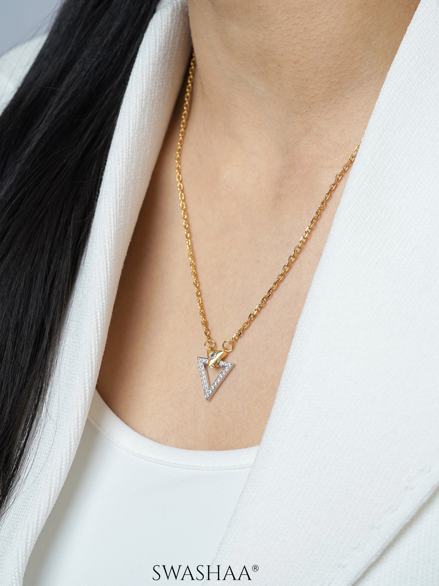 Dove Trigon Diamond 18K Gold Plated Necklace