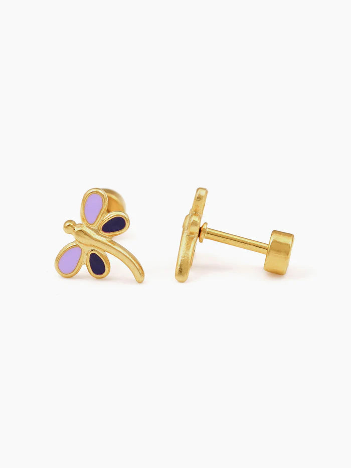 Dragonfly 18K Gold Plated Kid's Earrings Lavender - Purple