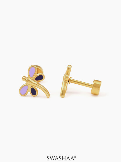 Dragonfly 18K Gold Plated Kid's Earrings Lavender - Purple