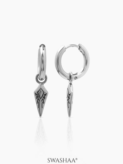 Draven Dagger Dangle Men's Hoop Earrings Silver