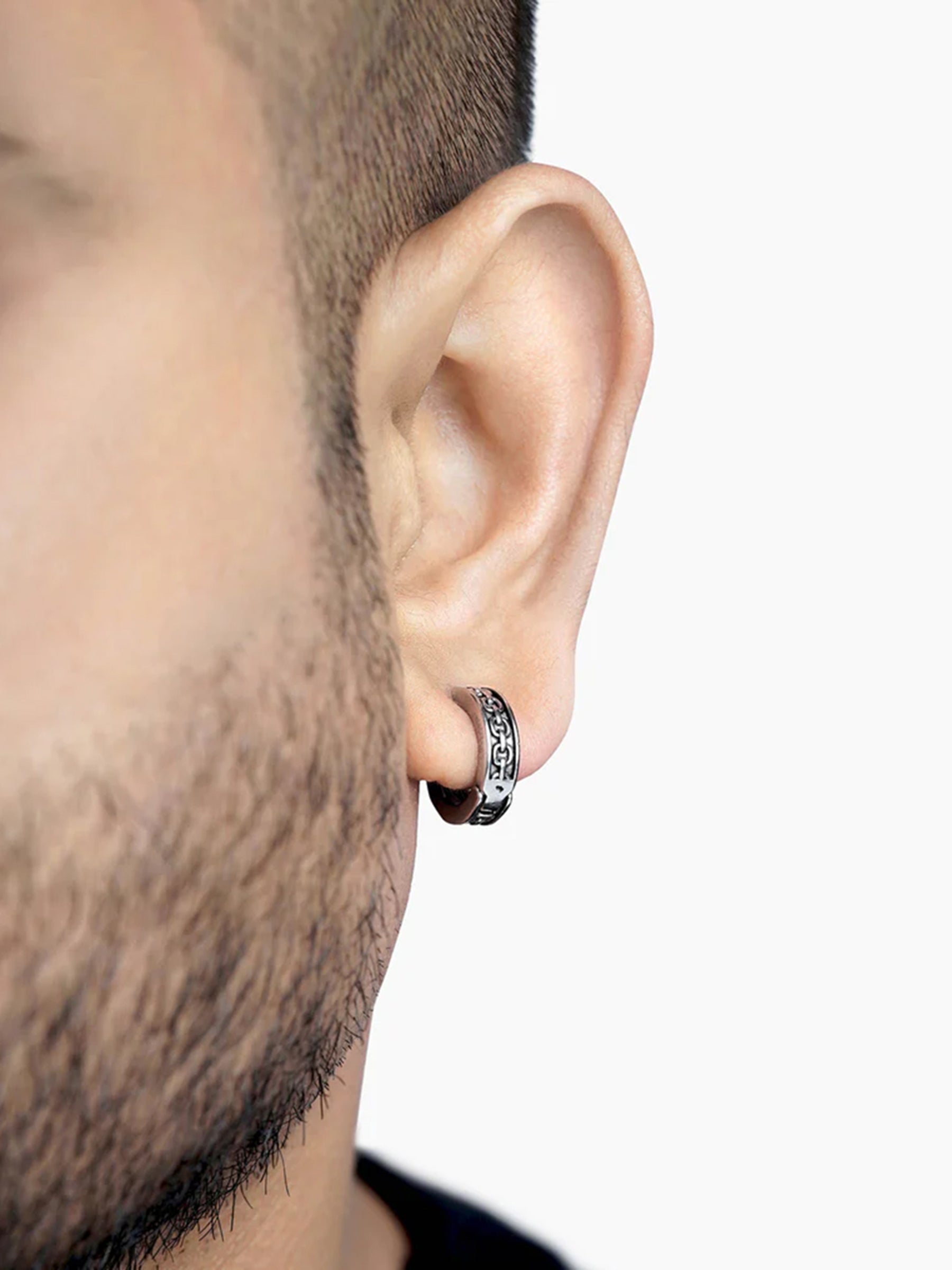 Drayden Chainlink Silver Men's Hoop Earrings