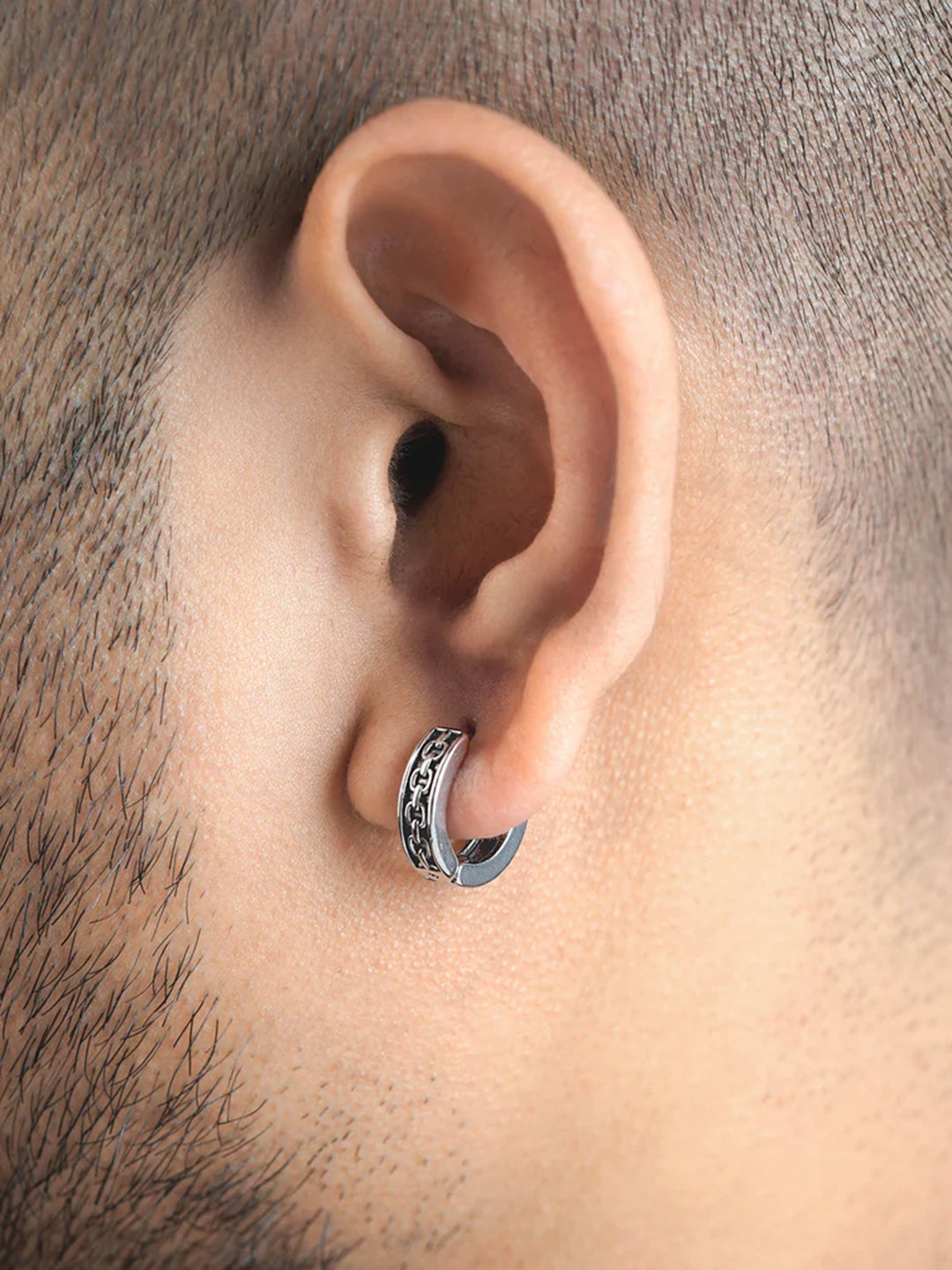 Drayden Chainlink Silver Men's Hoop Earrings
