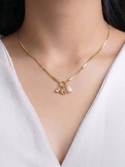 Dreamscape Bow & Pearl Charms Necklace