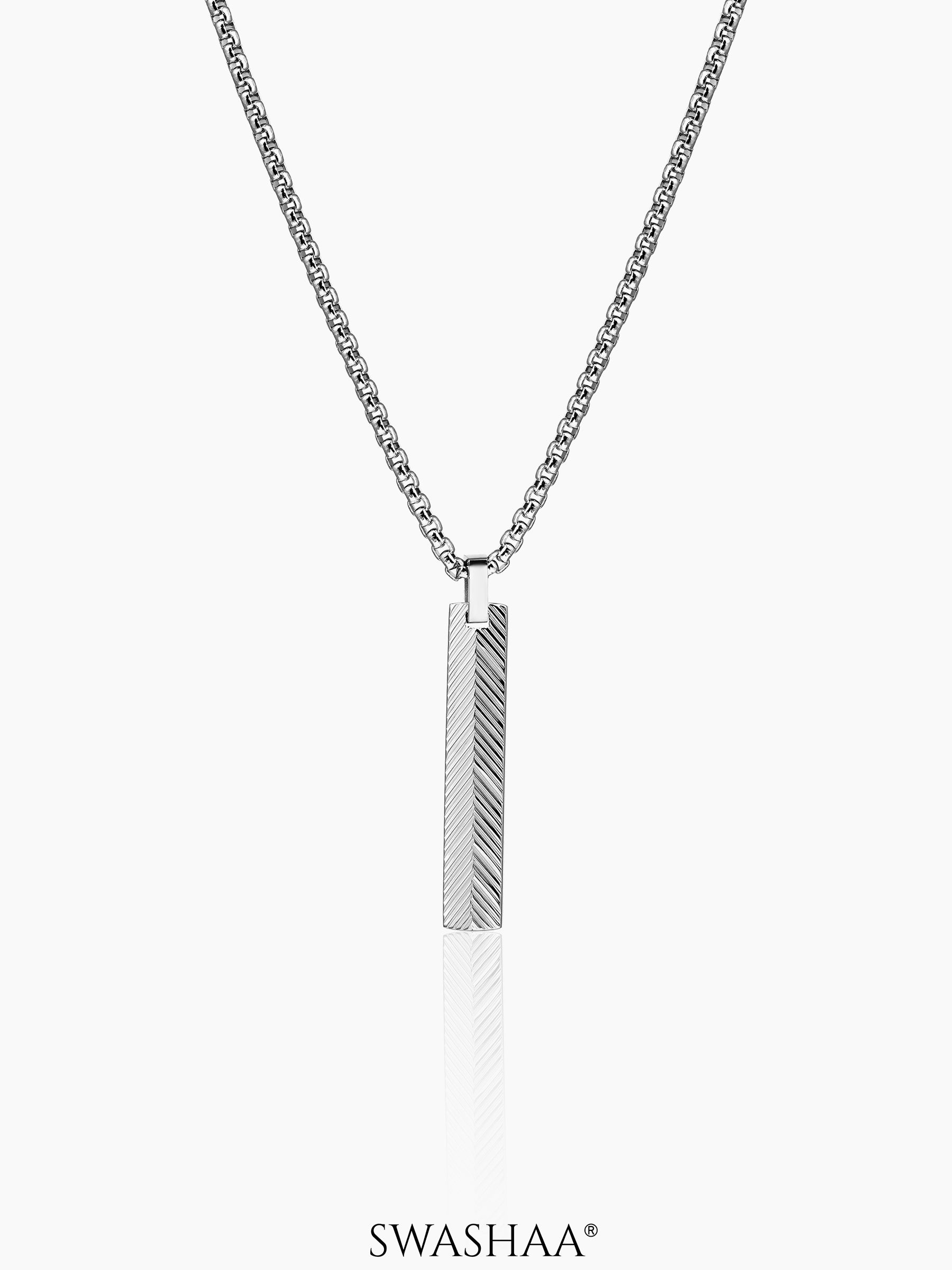 Drift Textured Bar Men's Chain Pendant Silver