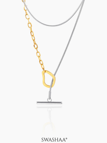 Eira Double Chain Necklace 18K Gold-Silver