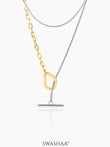 Eira Double Layered 18K Gold-Silver Two-Tone Toggle Clasp Chain Pendant Necklace