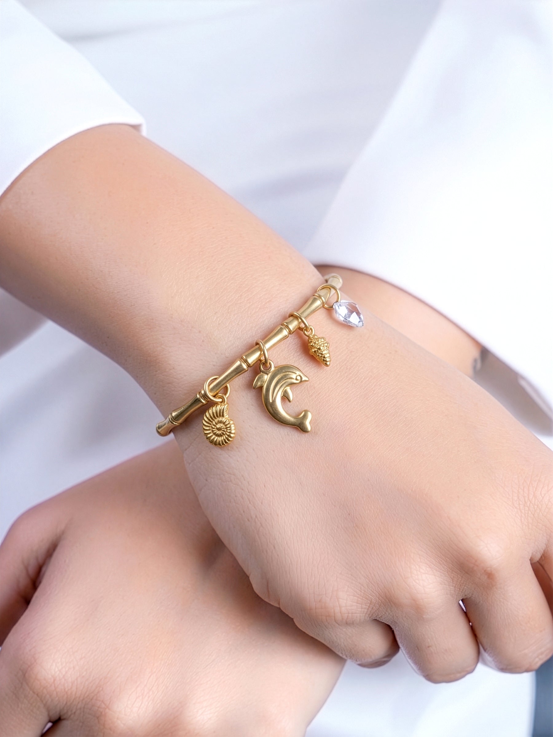 Elara Ocean Charms 18K Gold Plated Band Bracelet