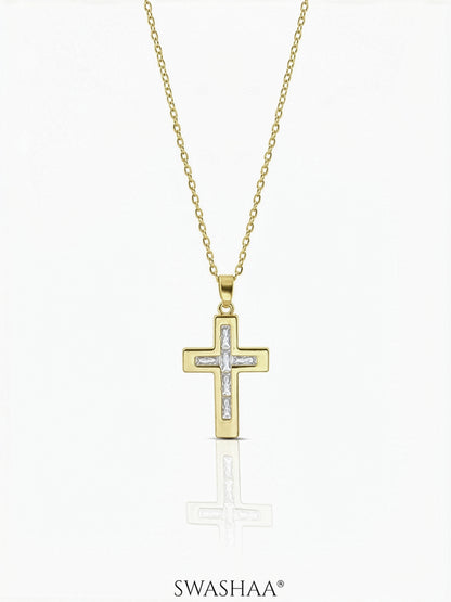 Elira Cross Baguette Necklace 14K Gold Plated