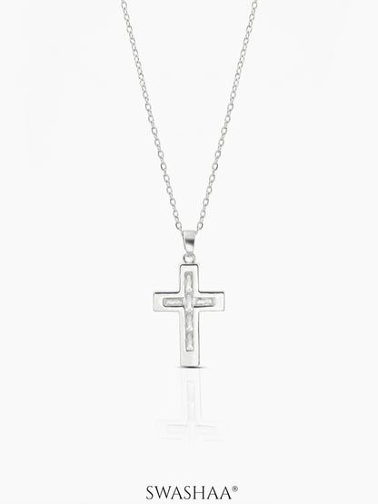 Elira Cross Baguette Necklace Silver