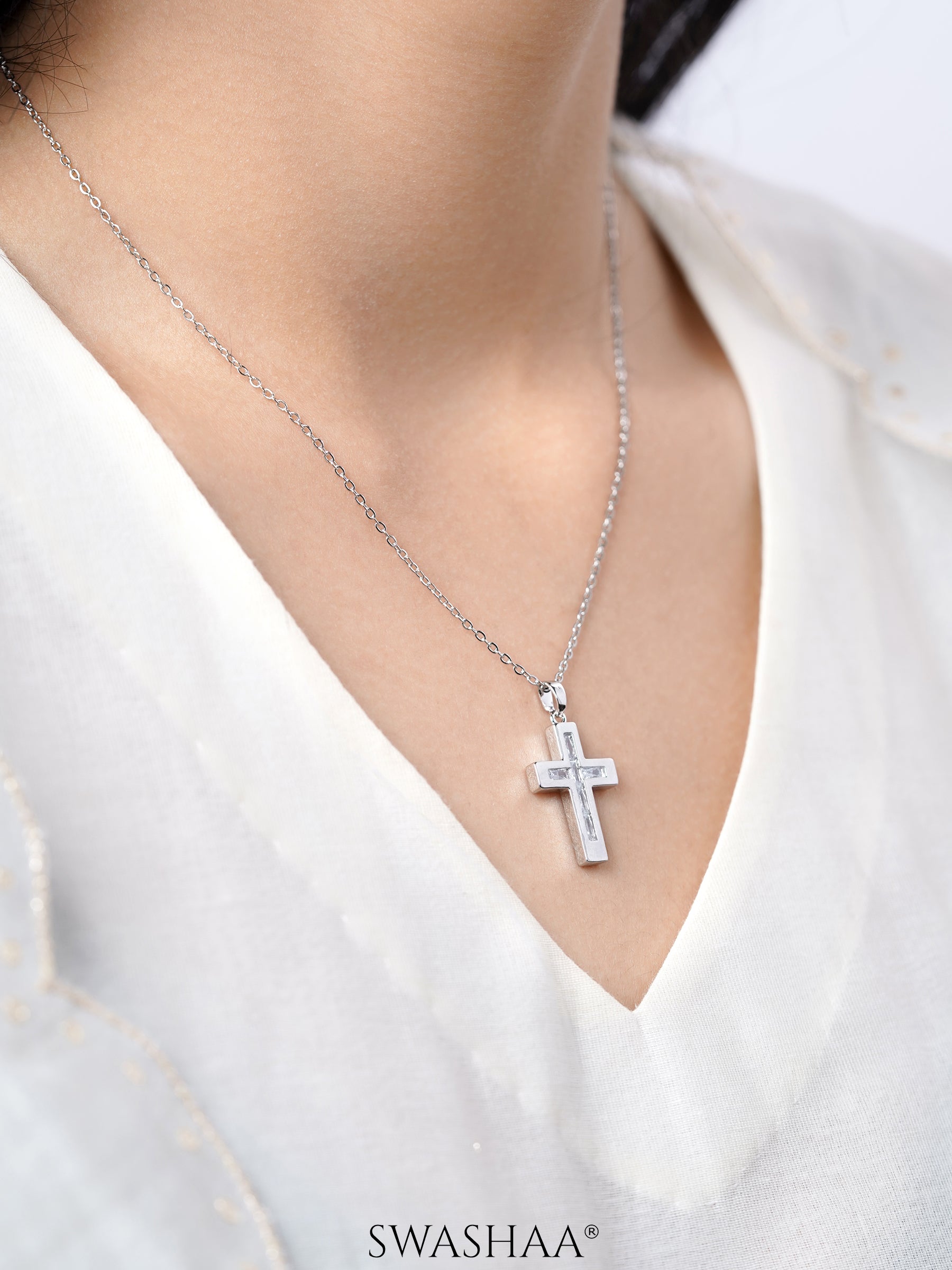 Elira Cross Baguette Necklace
